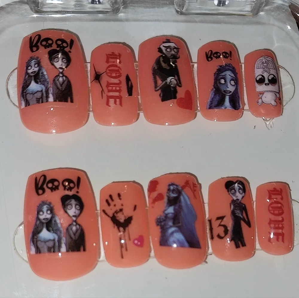 Hand Crafted Halloween Themed Short Nail Art Set Sz Large
